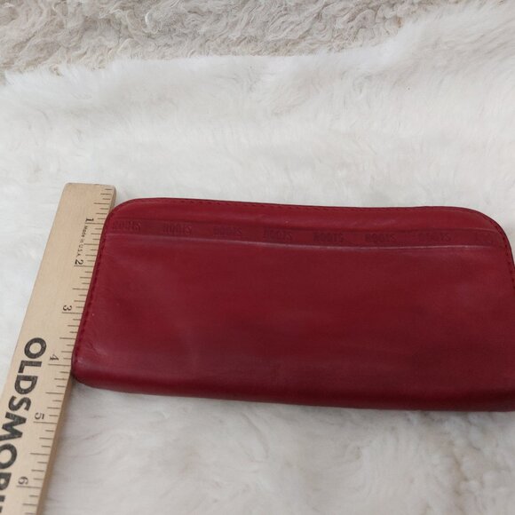 Root Red Genuine Leather Round Zip Long Wallet - Picture 4 of 10